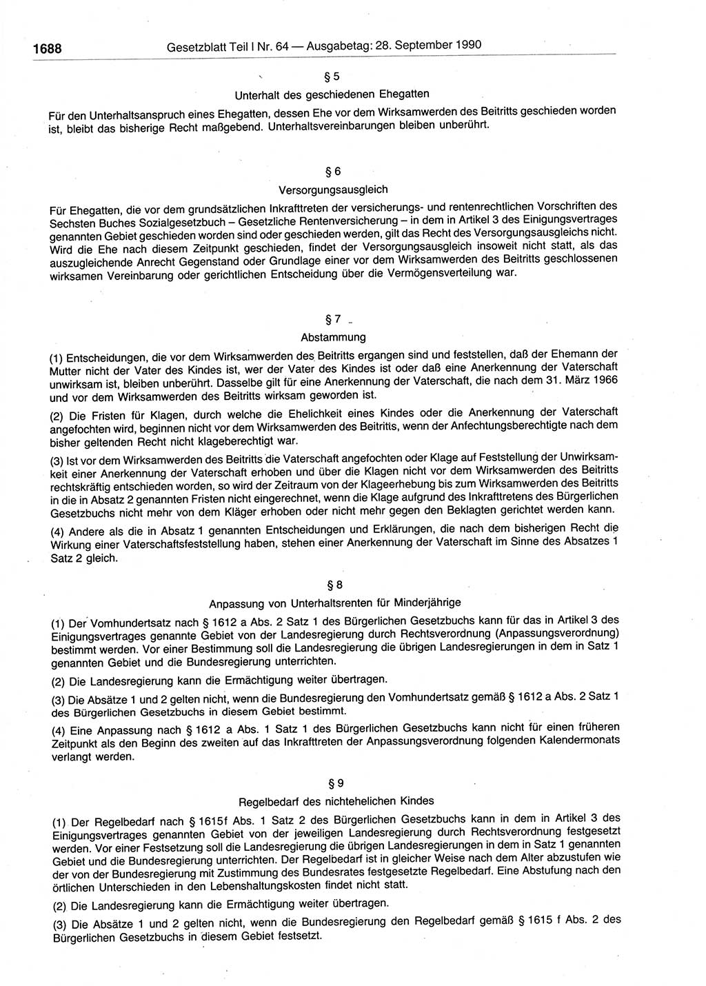 Gesetzblatt (GBl.) der Deutschen Demokratischen Republik (DDR) Teil Ⅰ 1990, Seite 1688 (GBl. DDR Ⅰ 1990, S. 1688)