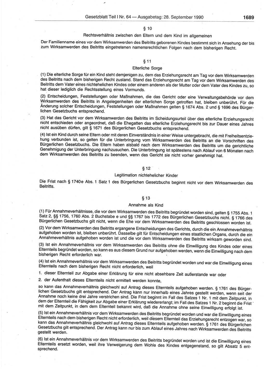 Gesetzblatt (GBl.) der Deutschen Demokratischen Republik (DDR) Teil Ⅰ 1990, Seite 1689 (GBl. DDR Ⅰ 1990, S. 1689)