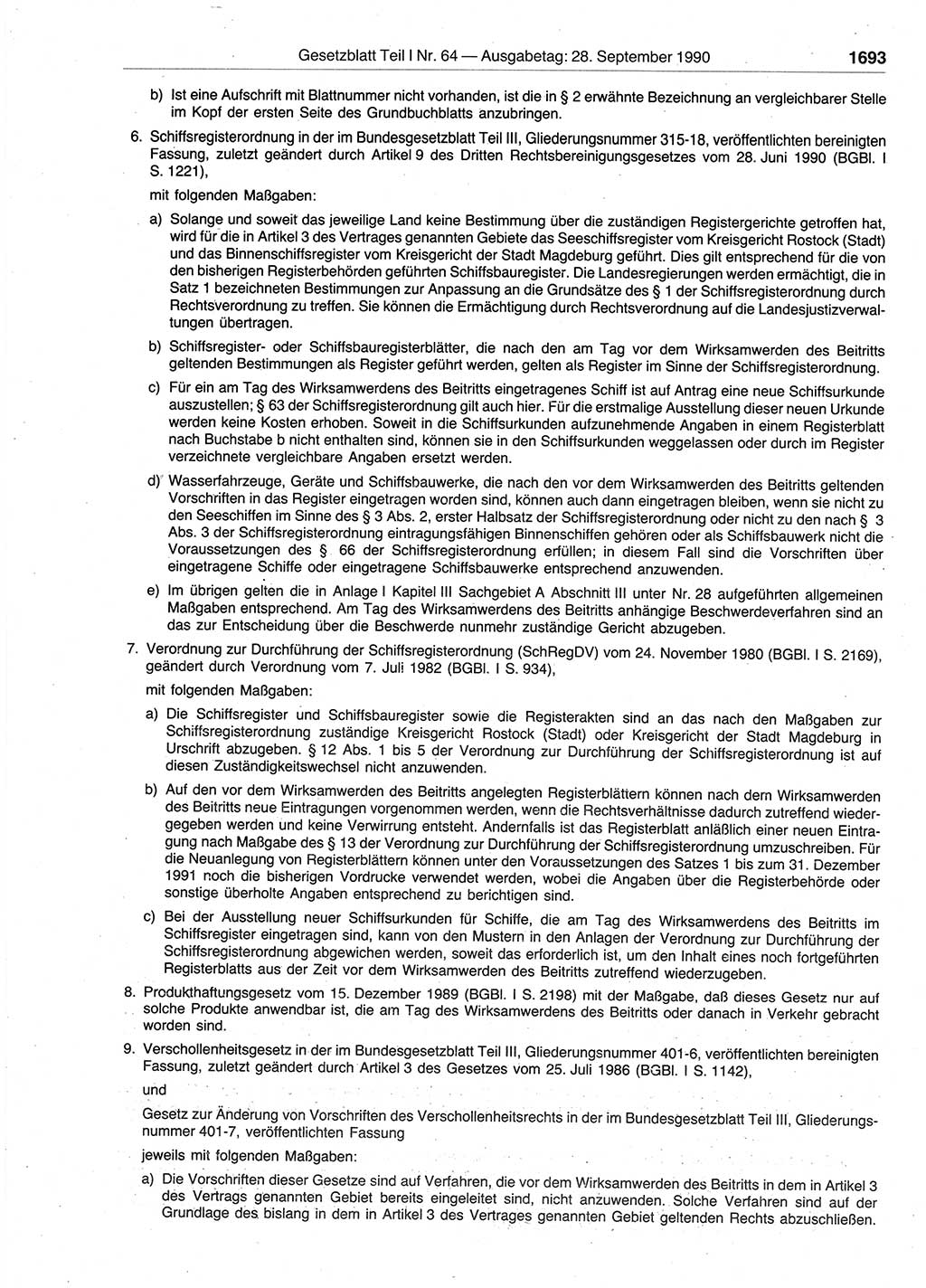 Gesetzblatt (GBl.) der Deutschen Demokratischen Republik (DDR) Teil Ⅰ 1990, Seite 1693 (GBl. DDR Ⅰ 1990, S. 1693)