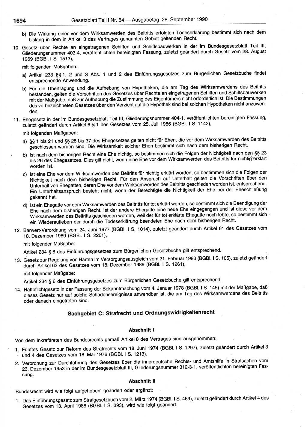 Gesetzblatt (GBl.) der Deutschen Demokratischen Republik (DDR) Teil Ⅰ 1990, Seite 1694 (GBl. DDR Ⅰ 1990, S. 1694)