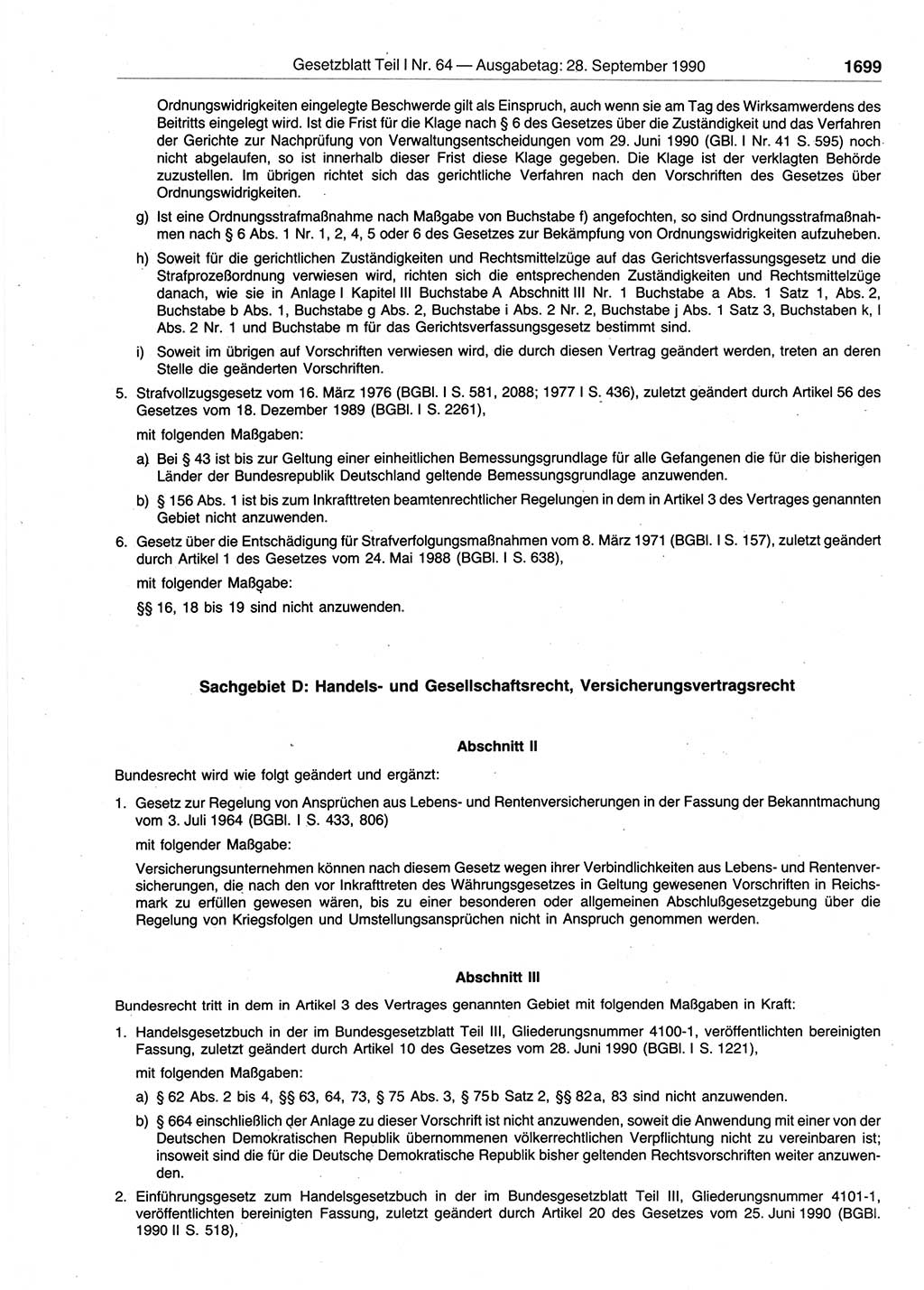 Gesetzblatt (GBl.) der Deutschen Demokratischen Republik (DDR) Teil Ⅰ 1990, Seite 1699 (GBl. DDR Ⅰ 1990, S. 1699)