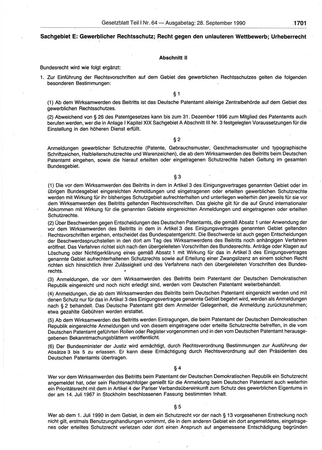 Gesetzblatt (GBl.) der Deutschen Demokratischen Republik (DDR) Teil Ⅰ 1990, Seite 1701 (GBl. DDR Ⅰ 1990, S. 1701)