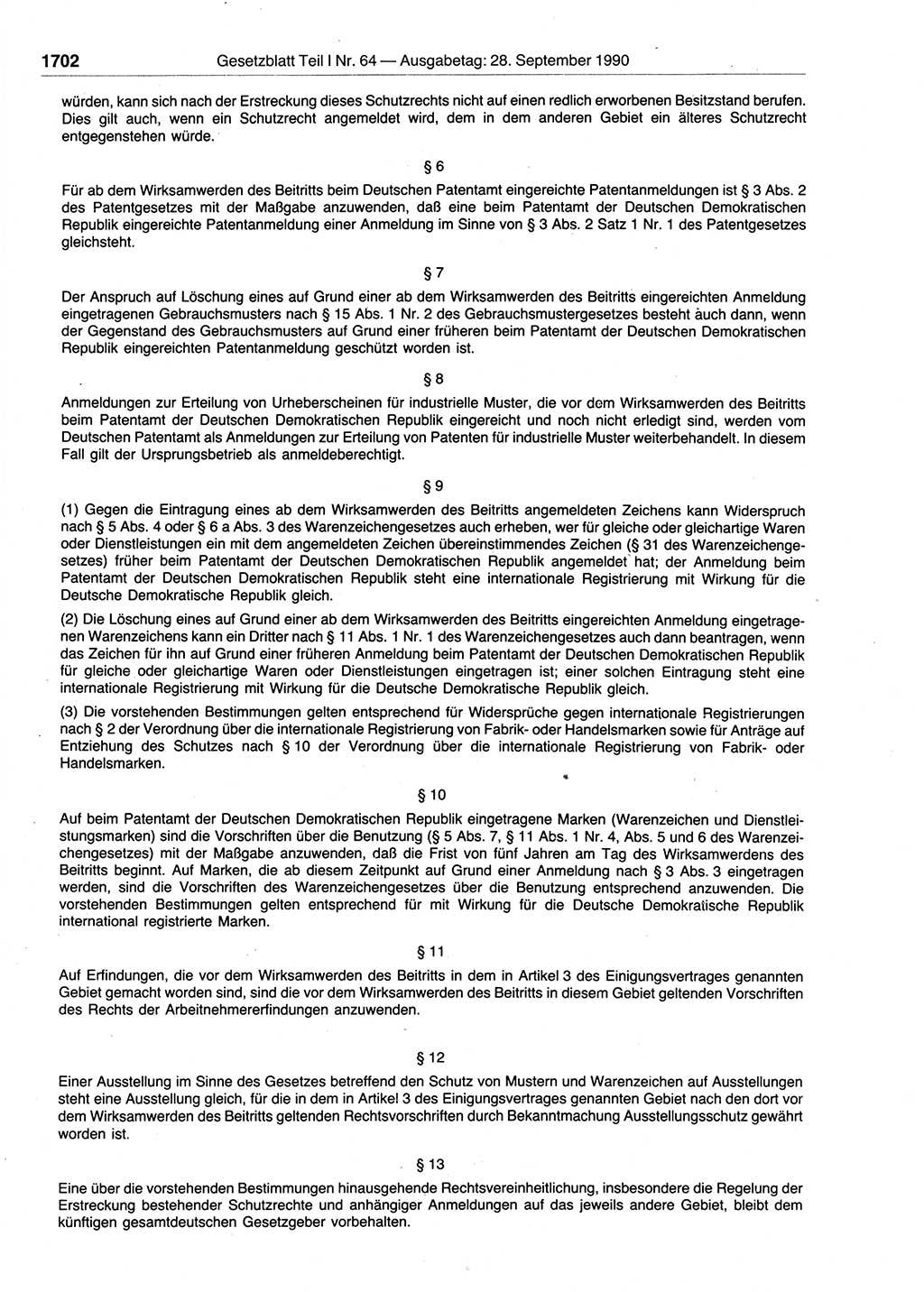 Gesetzblatt (GBl.) der Deutschen Demokratischen Republik (DDR) Teil Ⅰ 1990, Seite 1702 (GBl. DDR Ⅰ 1990, S. 1702)