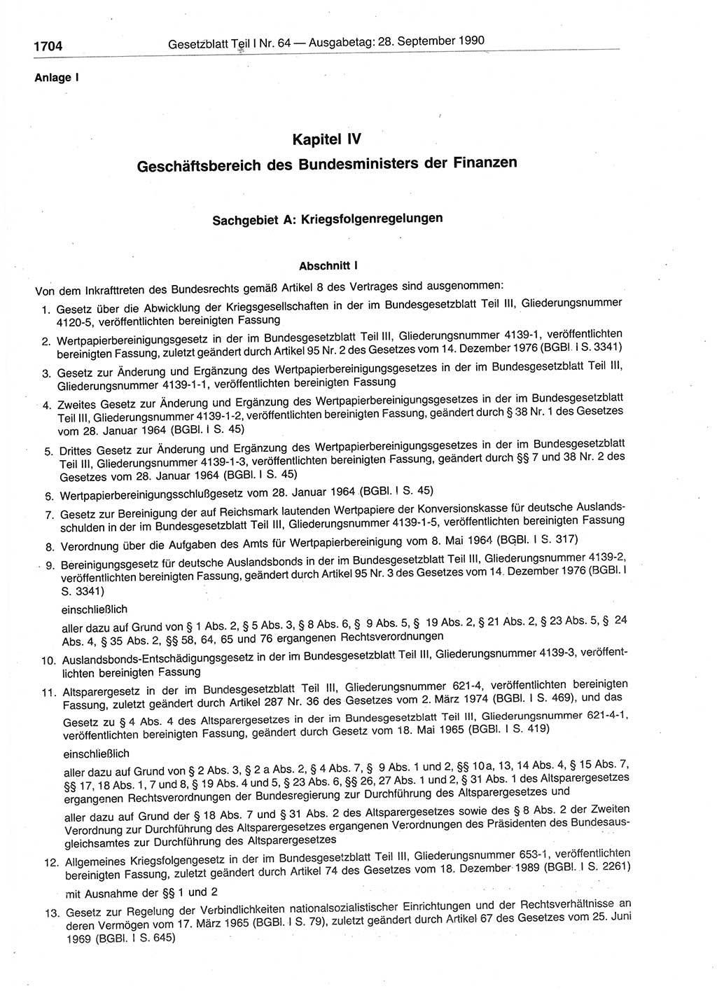 Gesetzblatt (GBl.) der Deutschen Demokratischen Republik (DDR) Teil Ⅰ 1990, Seite 1704 (GBl. DDR Ⅰ 1990, S. 1704)