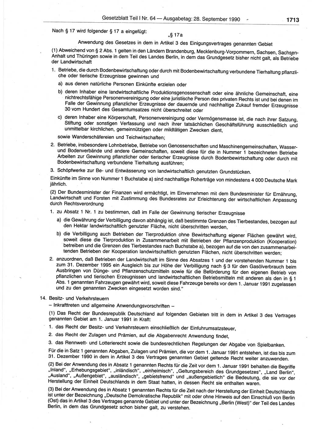 Gesetzblatt (GBl.) der Deutschen Demokratischen Republik (DDR) Teil Ⅰ 1990, Seite 1713 (GBl. DDR Ⅰ 1990, S. 1713)