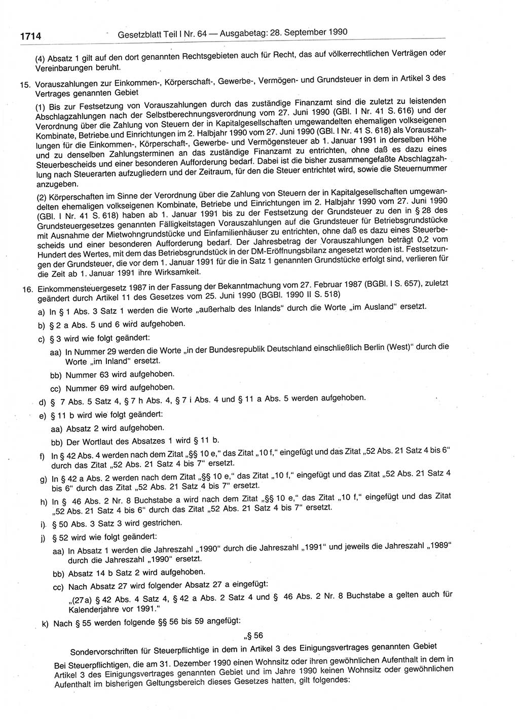 Gesetzblatt (GBl.) der Deutschen Demokratischen Republik (DDR) Teil Ⅰ 1990, Seite 1714 (GBl. DDR Ⅰ 1990, S. 1714)