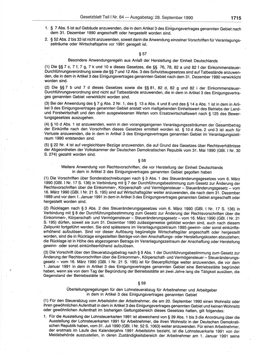 Gesetzblatt (GBl.) der Deutschen Demokratischen Republik (DDR) Teil Ⅰ 1990, Seite 1715 (GBl. DDR Ⅰ 1990, S. 1715)