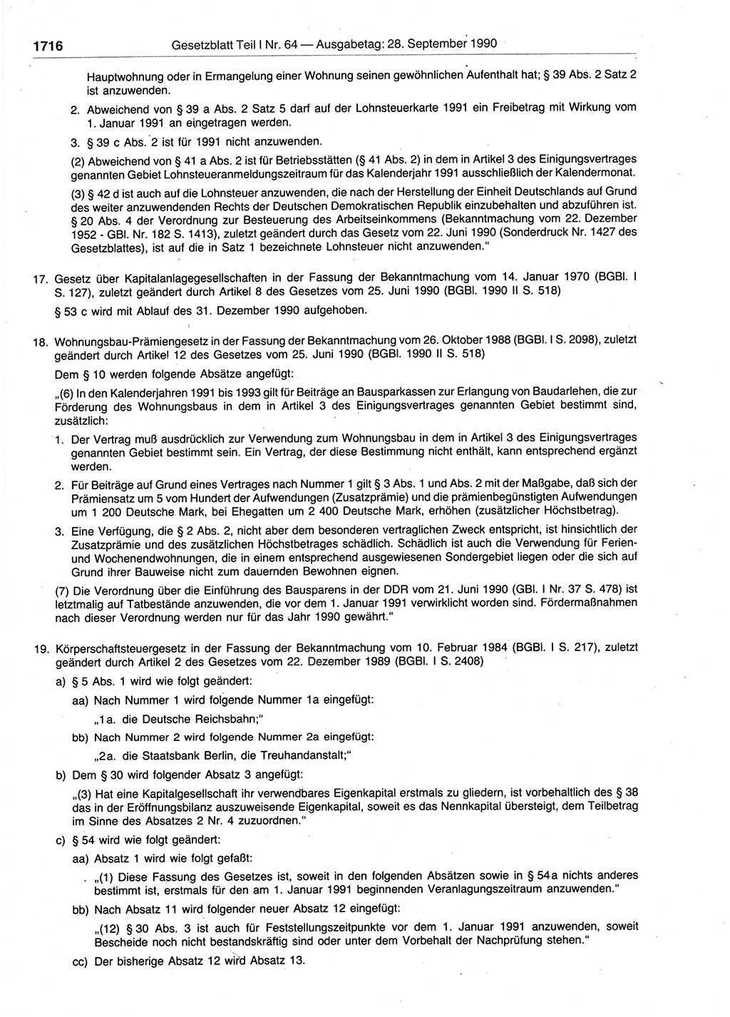 Gesetzblatt (GBl.) der Deutschen Demokratischen Republik (DDR) Teil Ⅰ 1990, Seite 1716 (GBl. DDR Ⅰ 1990, S. 1716)