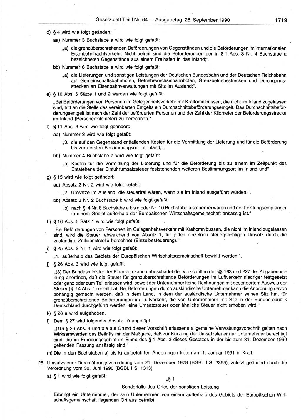 Gesetzblatt (GBl.) der Deutschen Demokratischen Republik (DDR) Teil Ⅰ 1990, Seite 1719 (GBl. DDR Ⅰ 1990, S. 1719)