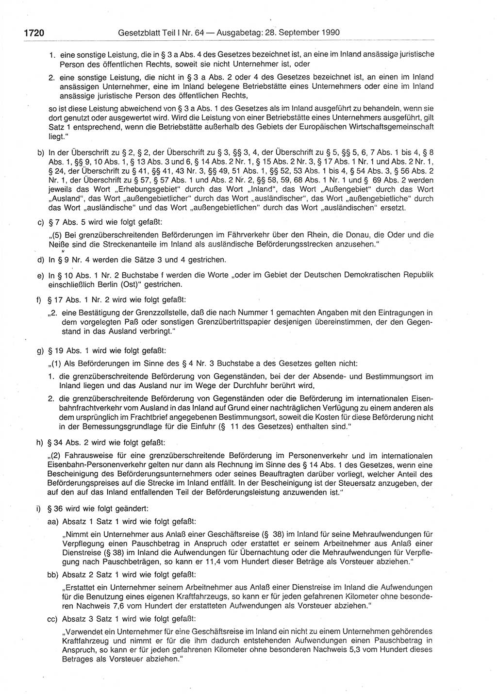 Gesetzblatt (GBl.) der Deutschen Demokratischen Republik (DDR) Teil Ⅰ 1990, Seite 1720 (GBl. DDR Ⅰ 1990, S. 1720)
