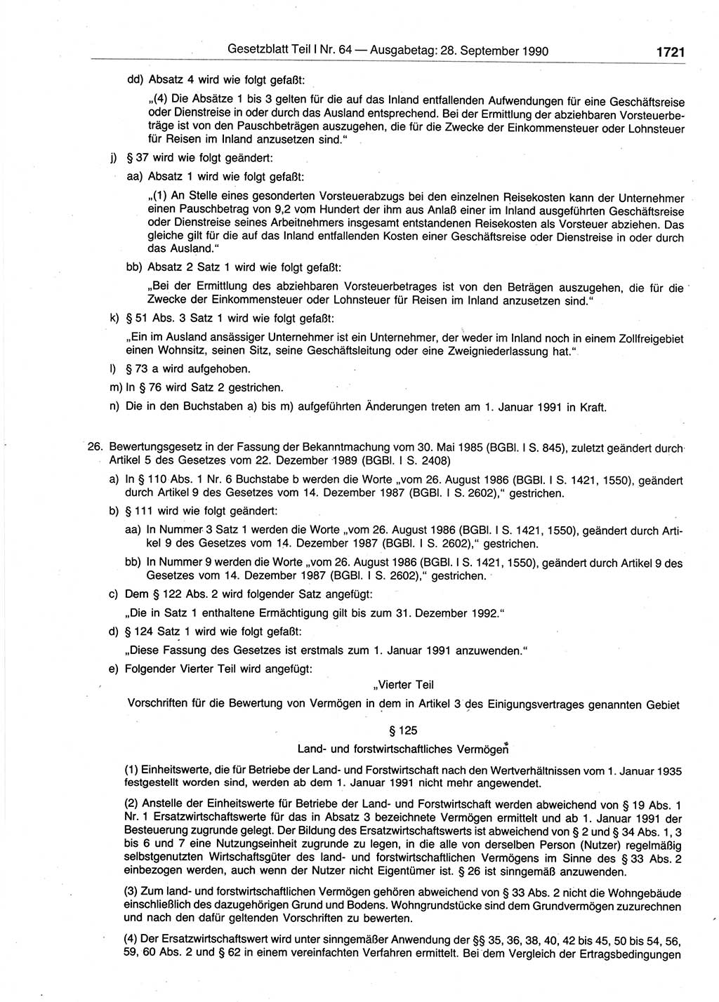 Gesetzblatt (GBl.) der Deutschen Demokratischen Republik (DDR) Teil Ⅰ 1990, Seite 1721 (GBl. DDR Ⅰ 1990, S. 1721)