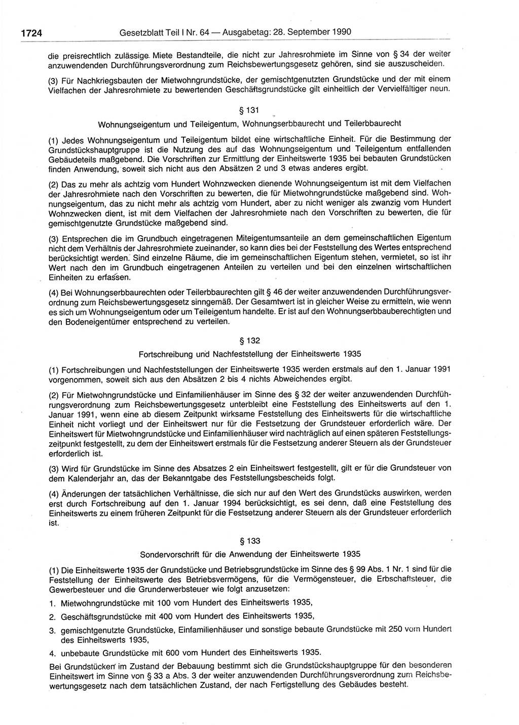 Gesetzblatt (GBl.) der Deutschen Demokratischen Republik (DDR) Teil Ⅰ 1990, Seite 1724 (GBl. DDR Ⅰ 1990, S. 1724)