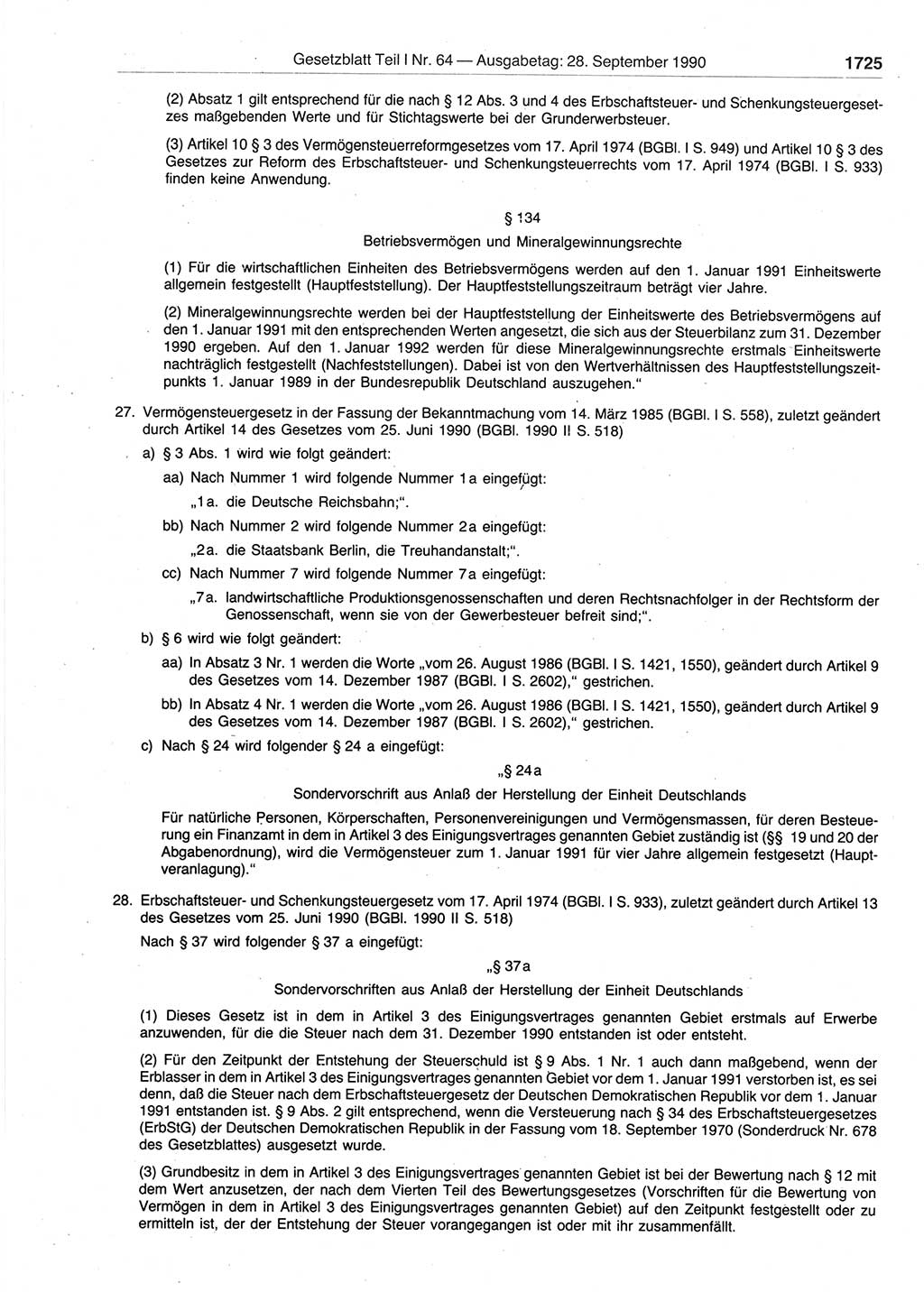 Gesetzblatt (GBl.) der Deutschen Demokratischen Republik (DDR) Teil Ⅰ 1990, Seite 1725 (GBl. DDR Ⅰ 1990, S. 1725)