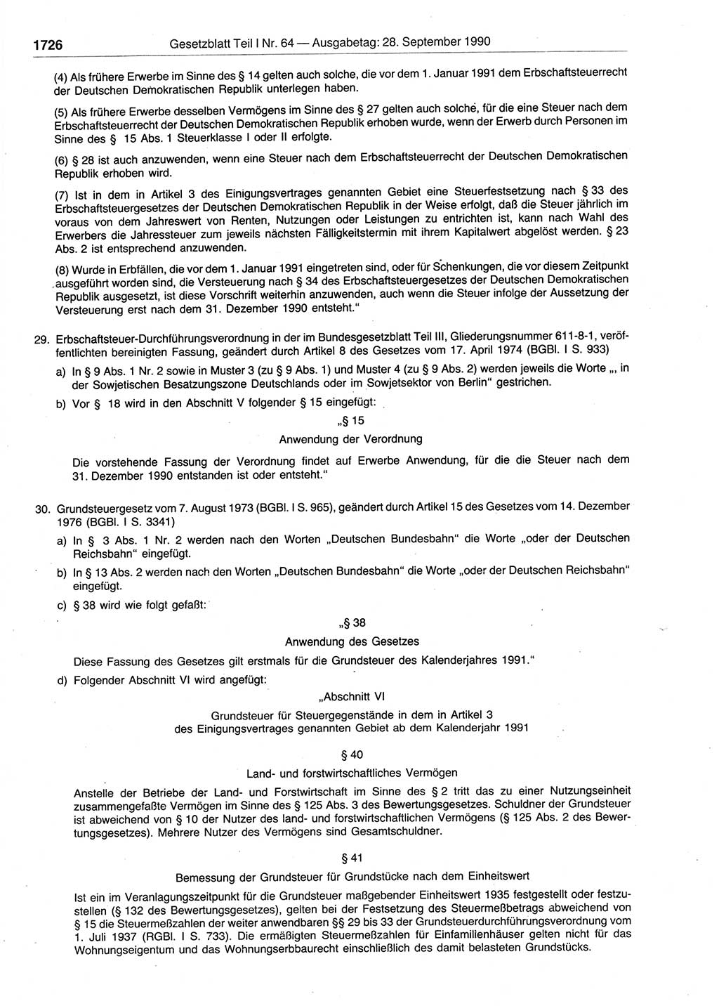 Gesetzblatt (GBl.) der Deutschen Demokratischen Republik (DDR) Teil Ⅰ 1990, Seite 1726 (GBl. DDR Ⅰ 1990, S. 1726)