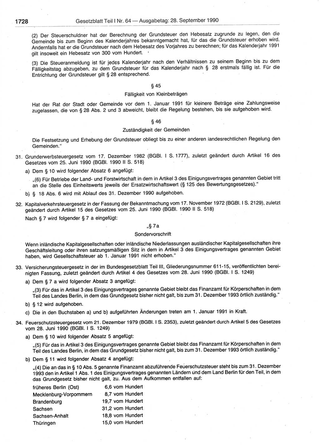 Gesetzblatt (GBl.) der Deutschen Demokratischen Republik (DDR) Teil Ⅰ 1990, Seite 1728 (GBl. DDR Ⅰ 1990, S. 1728)