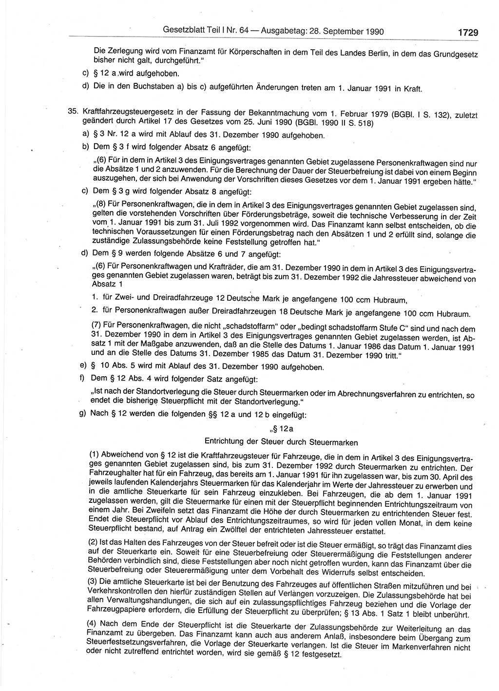 Gesetzblatt (GBl.) der Deutschen Demokratischen Republik (DDR) Teil Ⅰ 1990, Seite 1729 (GBl. DDR Ⅰ 1990, S. 1729)