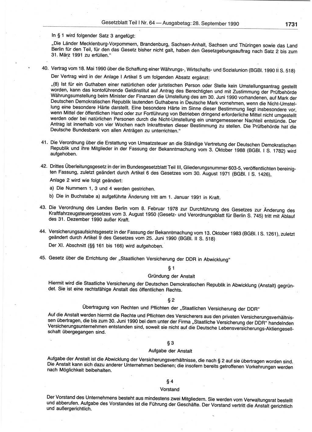 Gesetzblatt (GBl.) der Deutschen Demokratischen Republik (DDR) Teil Ⅰ 1990, Seite 1731 (GBl. DDR Ⅰ 1990, S. 1731)