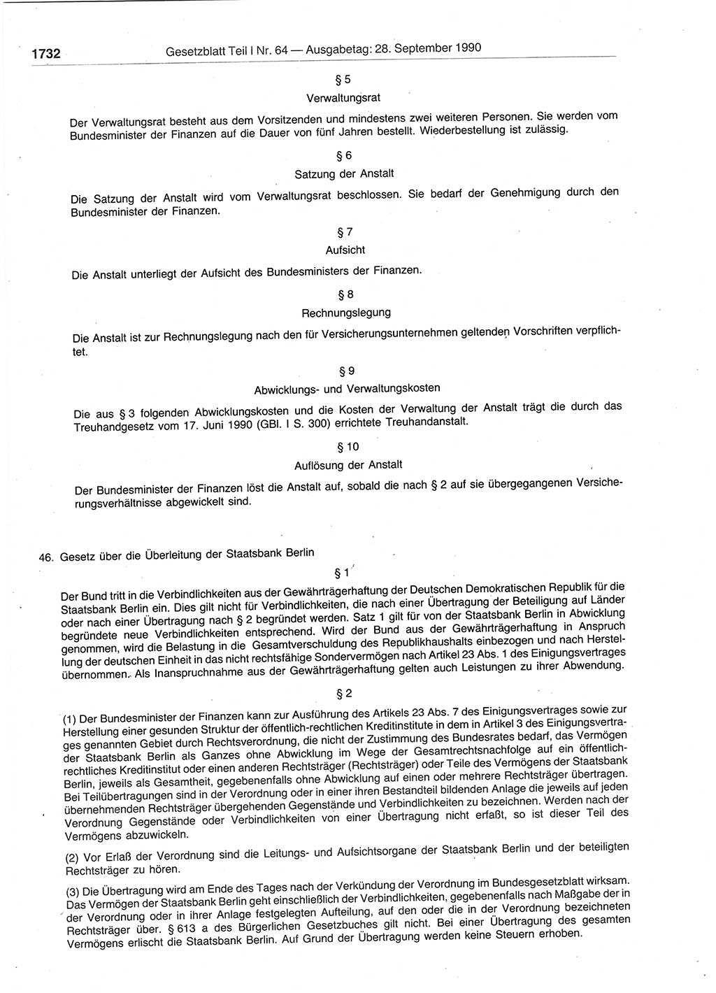 Gesetzblatt (GBl.) der Deutschen Demokratischen Republik (DDR) Teil Ⅰ 1990, Seite 1732 (GBl. DDR Ⅰ 1990, S. 1732)