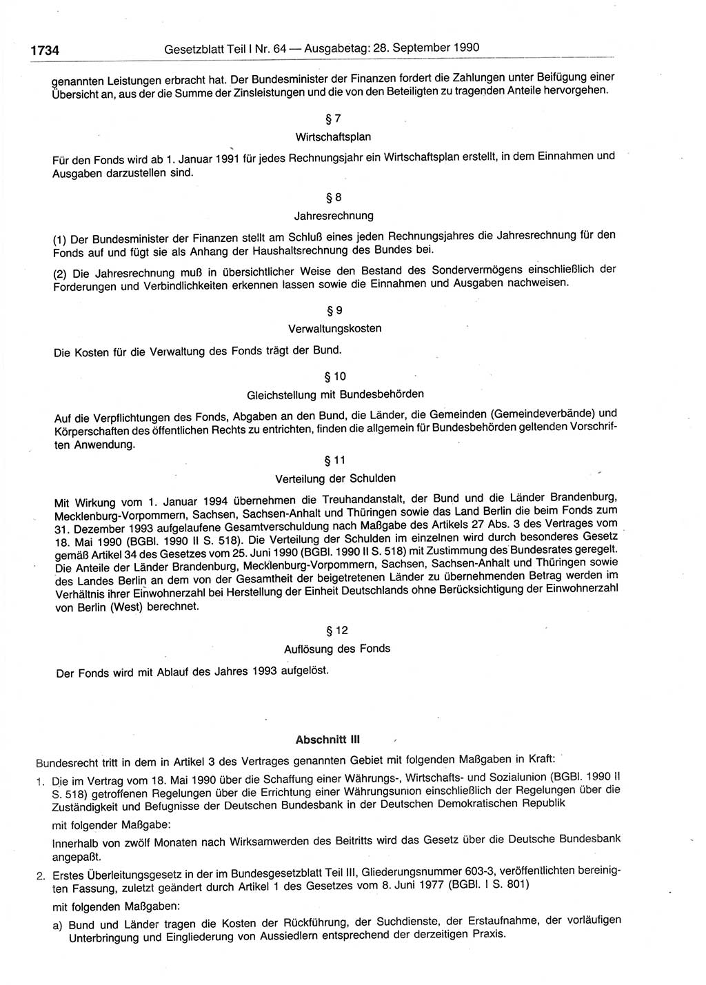 Gesetzblatt (GBl.) der Deutschen Demokratischen Republik (DDR) Teil Ⅰ 1990, Seite 1734 (GBl. DDR Ⅰ 1990, S. 1734)