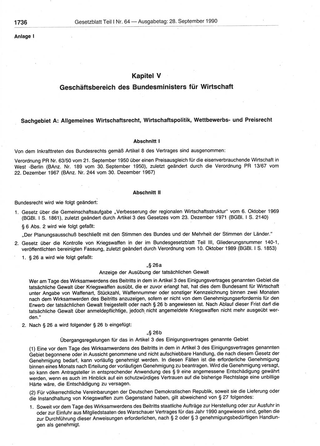 Gesetzblatt (GBl.) der Deutschen Demokratischen Republik (DDR) Teil Ⅰ 1990, Seite 1736 (GBl. DDR Ⅰ 1990, S. 1736)