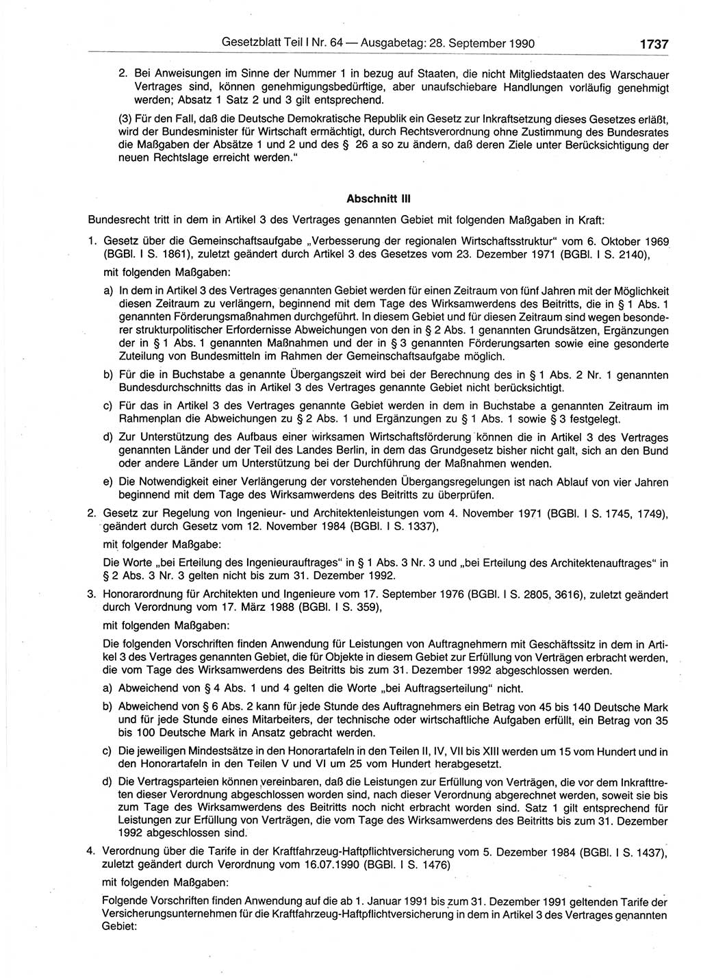 Gesetzblatt (GBl.) der Deutschen Demokratischen Republik (DDR) Teil Ⅰ 1990, Seite 1737 (GBl. DDR Ⅰ 1990, S. 1737)