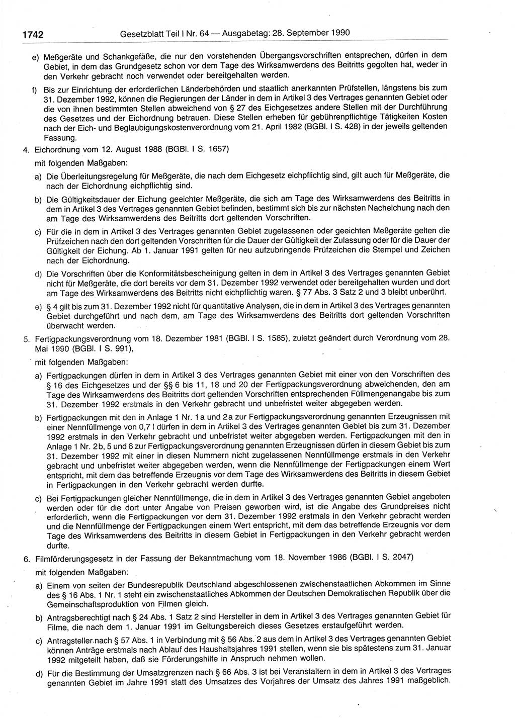Gesetzblatt (GBl.) der Deutschen Demokratischen Republik (DDR) Teil Ⅰ 1990, Seite 1742 (GBl. DDR Ⅰ 1990, S. 1742)