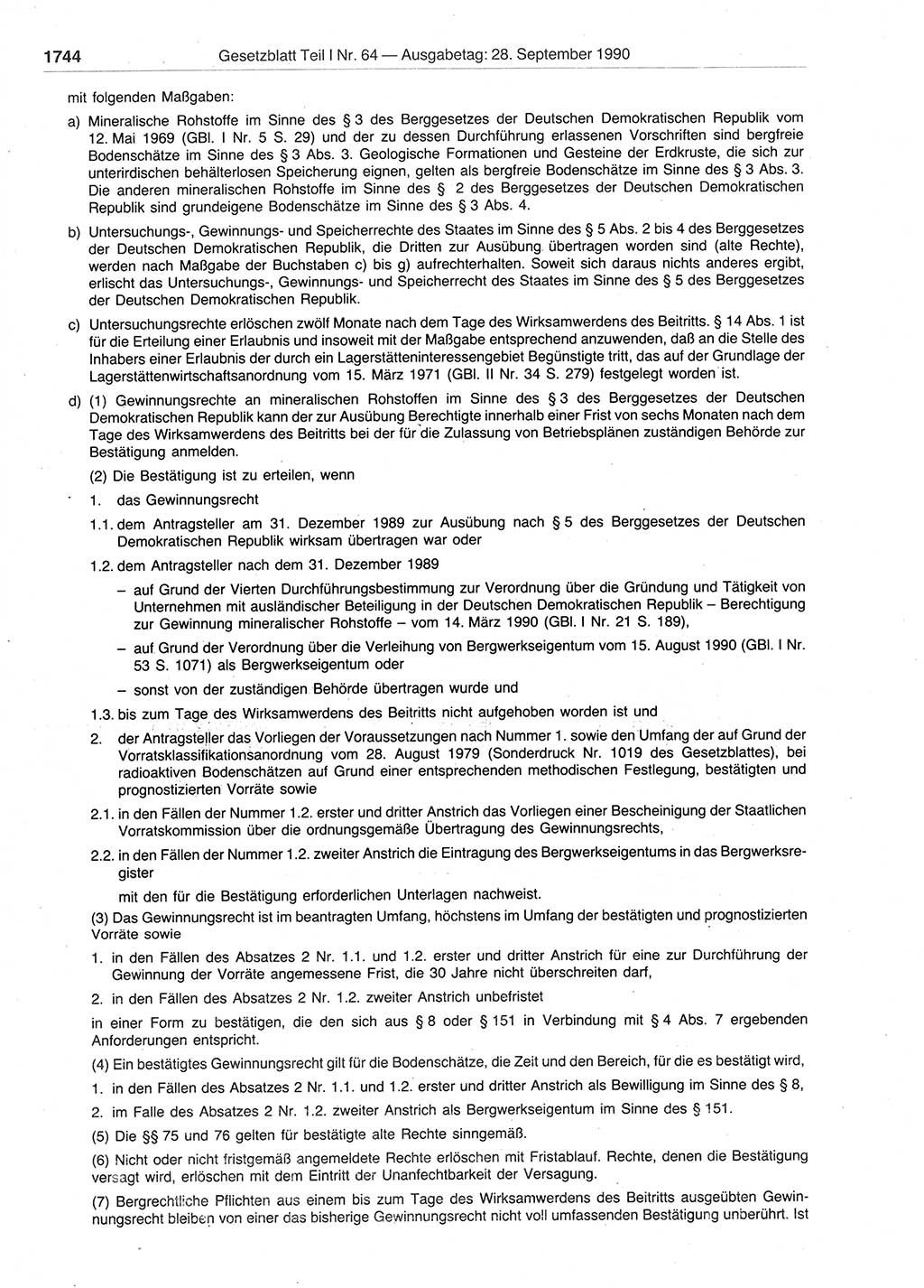 Gesetzblatt (GBl.) der Deutschen Demokratischen Republik (DDR) Teil Ⅰ 1990, Seite 1744 (GBl. DDR Ⅰ 1990, S. 1744)