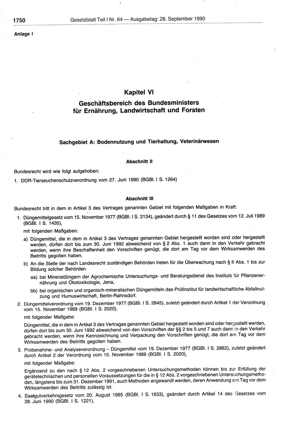 Gesetzblatt (GBl.) der Deutschen Demokratischen Republik (DDR) Teil Ⅰ 1990, Seite 1750 (GBl. DDR Ⅰ 1990, S. 1750)