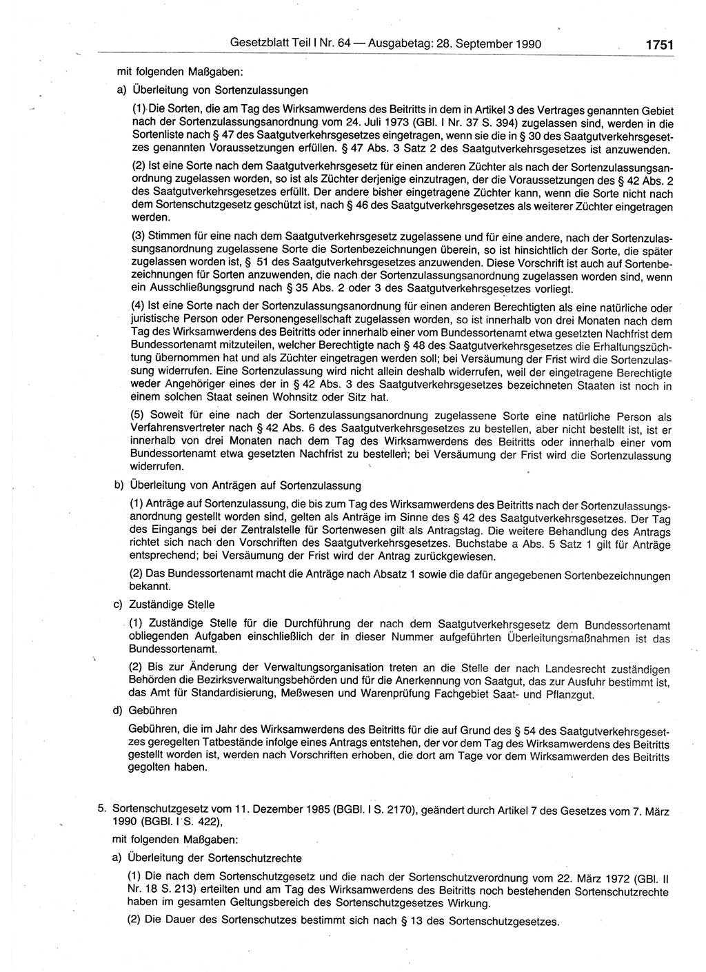Gesetzblatt (GBl.) der Deutschen Demokratischen Republik (DDR) Teil Ⅰ 1990, Seite 1751 (GBl. DDR Ⅰ 1990, S. 1751)