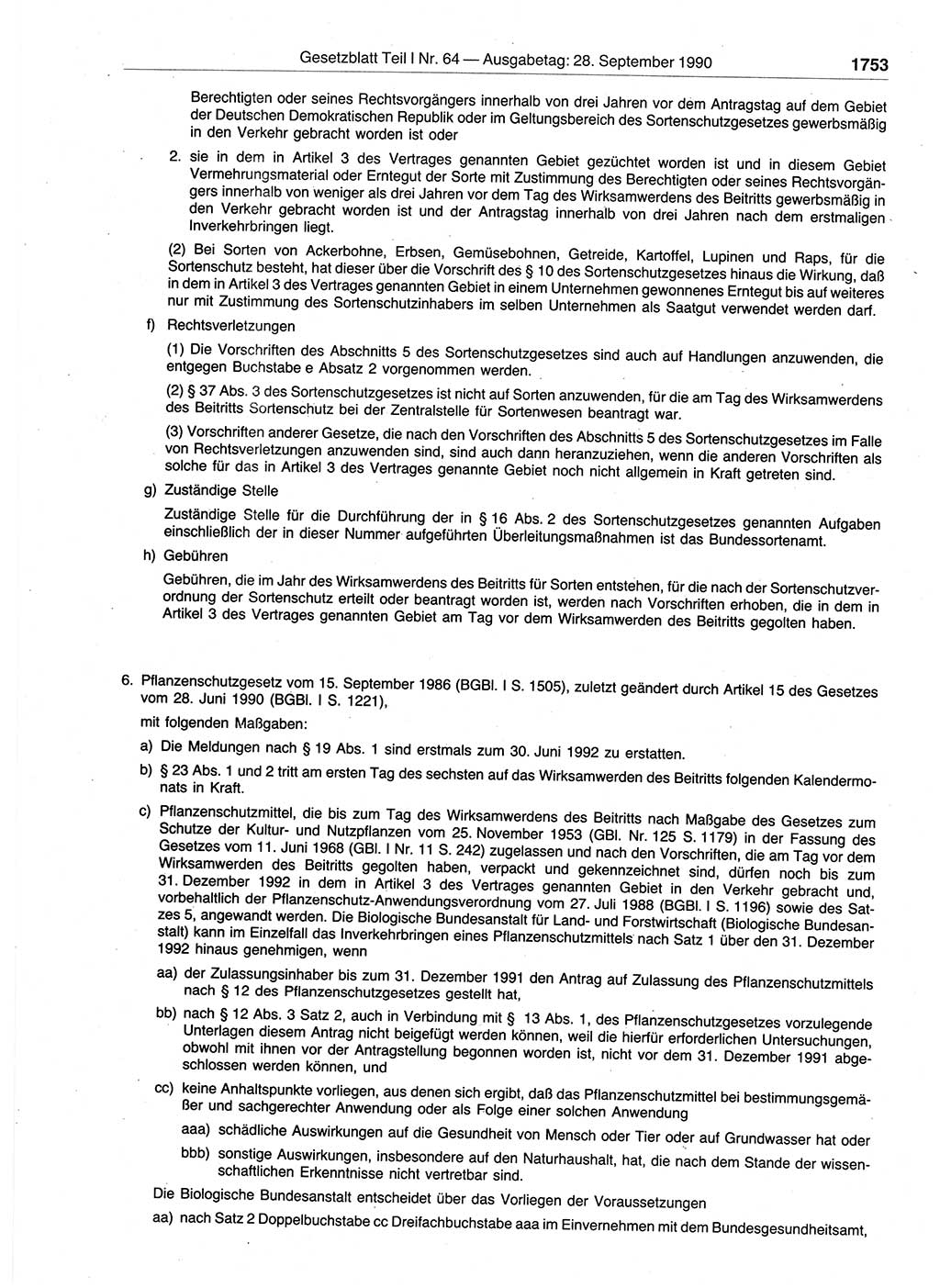 Gesetzblatt (GBl.) der Deutschen Demokratischen Republik (DDR) Teil Ⅰ 1990, Seite 1753 (GBl. DDR Ⅰ 1990, S. 1753)