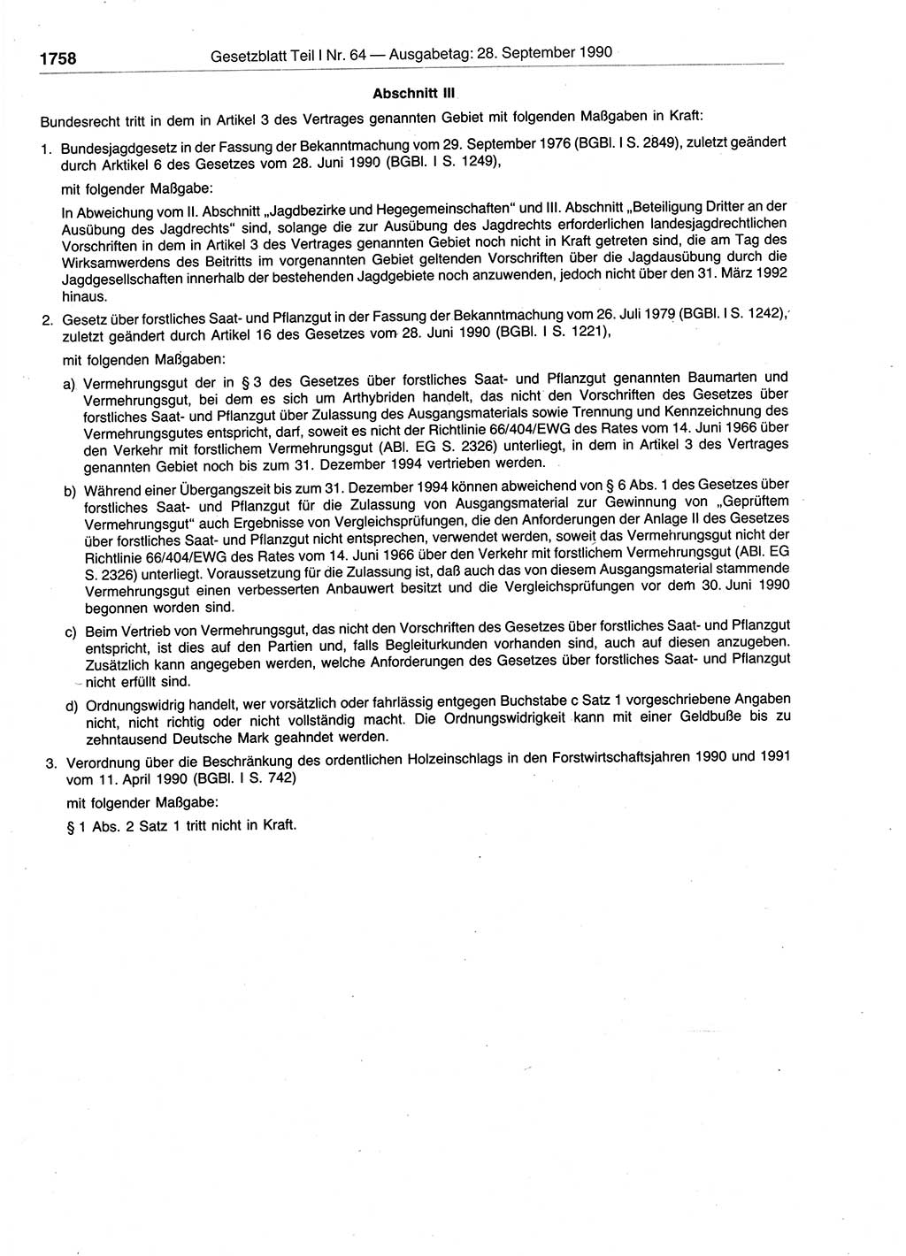 Gesetzblatt (GBl.) der Deutschen Demokratischen Republik (DDR) Teil Ⅰ 1990, Seite 1758 (GBl. DDR Ⅰ 1990, S. 1758)