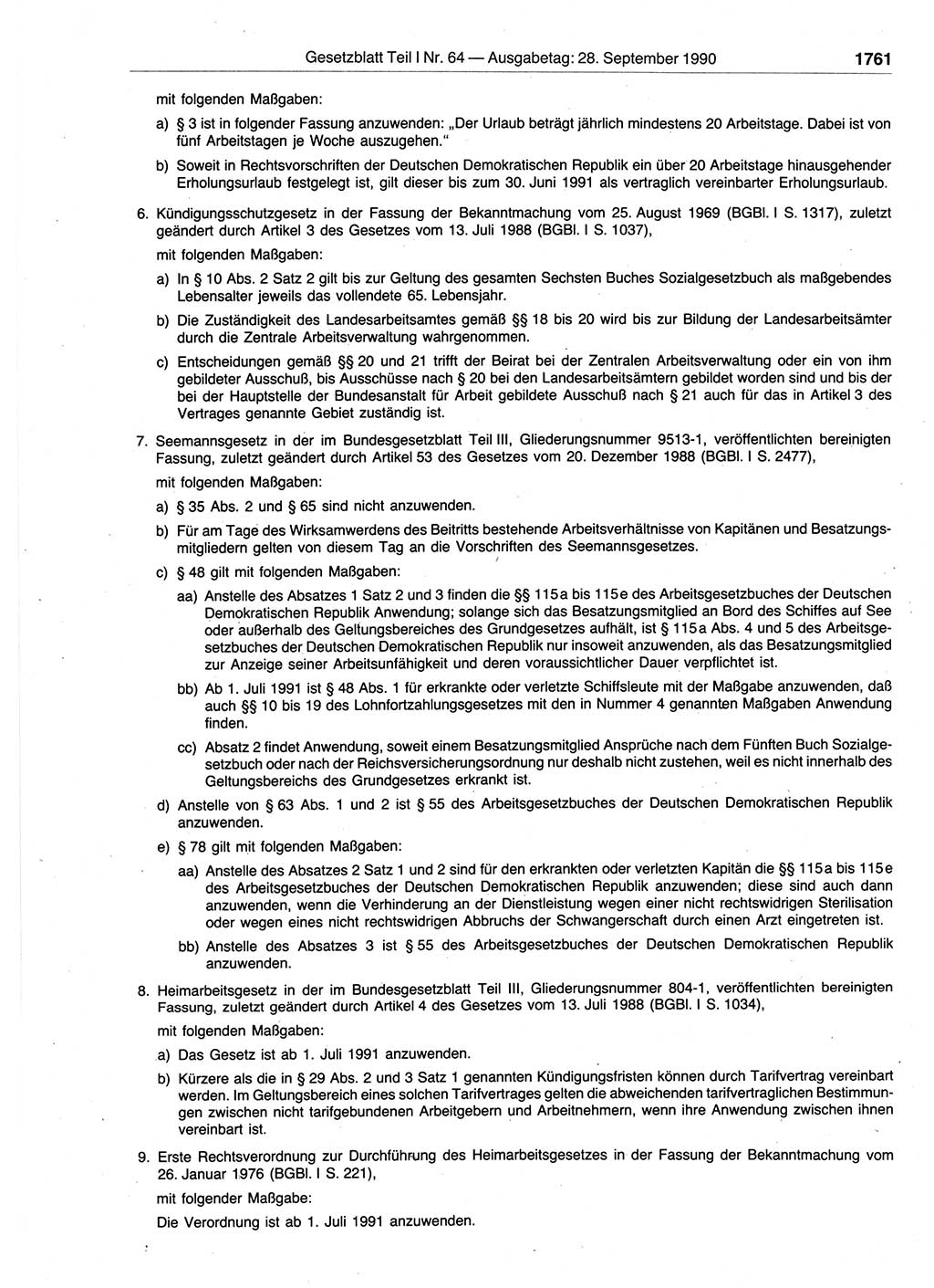 Gesetzblatt (GBl.) der Deutschen Demokratischen Republik (DDR) Teil Ⅰ 1990, Seite 1761 (GBl. DDR Ⅰ 1990, S. 1761)