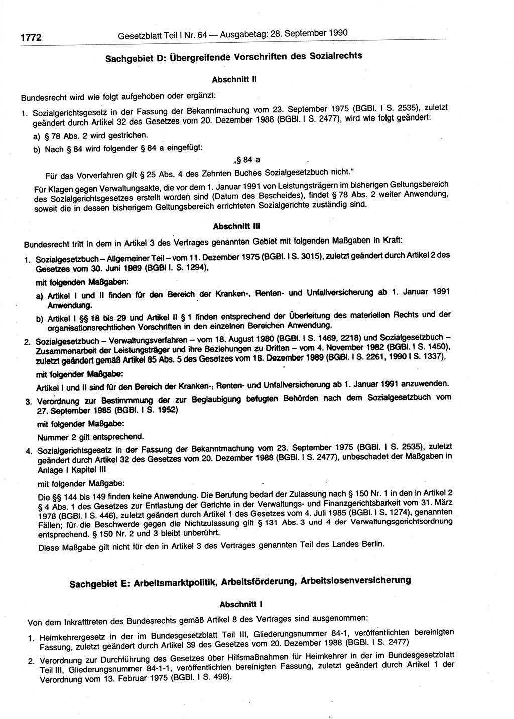 Gesetzblatt (GBl.) der Deutschen Demokratischen Republik (DDR) Teil Ⅰ 1990, Seite 1772 (GBl. DDR Ⅰ 1990, S. 1772)