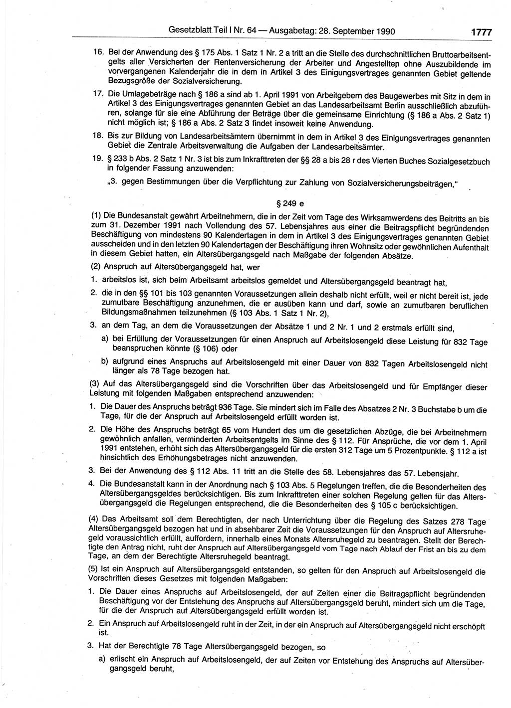 Gesetzblatt (GBl.) der Deutschen Demokratischen Republik (DDR) Teil Ⅰ 1990, Seite 1777 (GBl. DDR Ⅰ 1990, S. 1777)