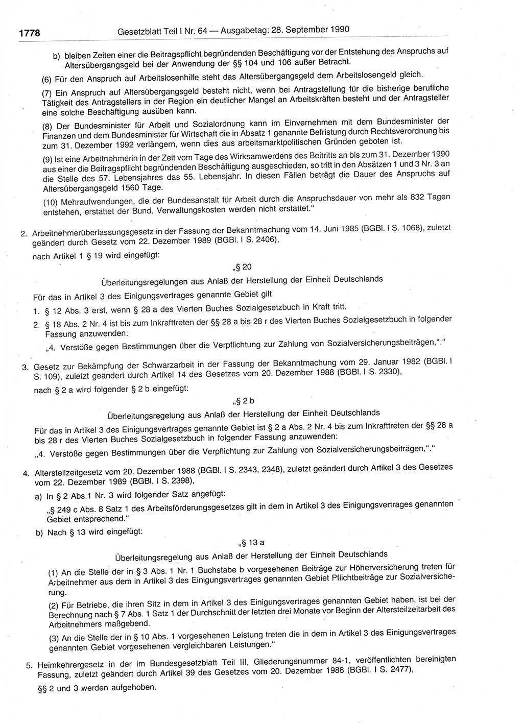 Gesetzblatt (GBl.) der Deutschen Demokratischen Republik (DDR) Teil Ⅰ 1990, Seite 1778 (GBl. DDR Ⅰ 1990, S. 1778)