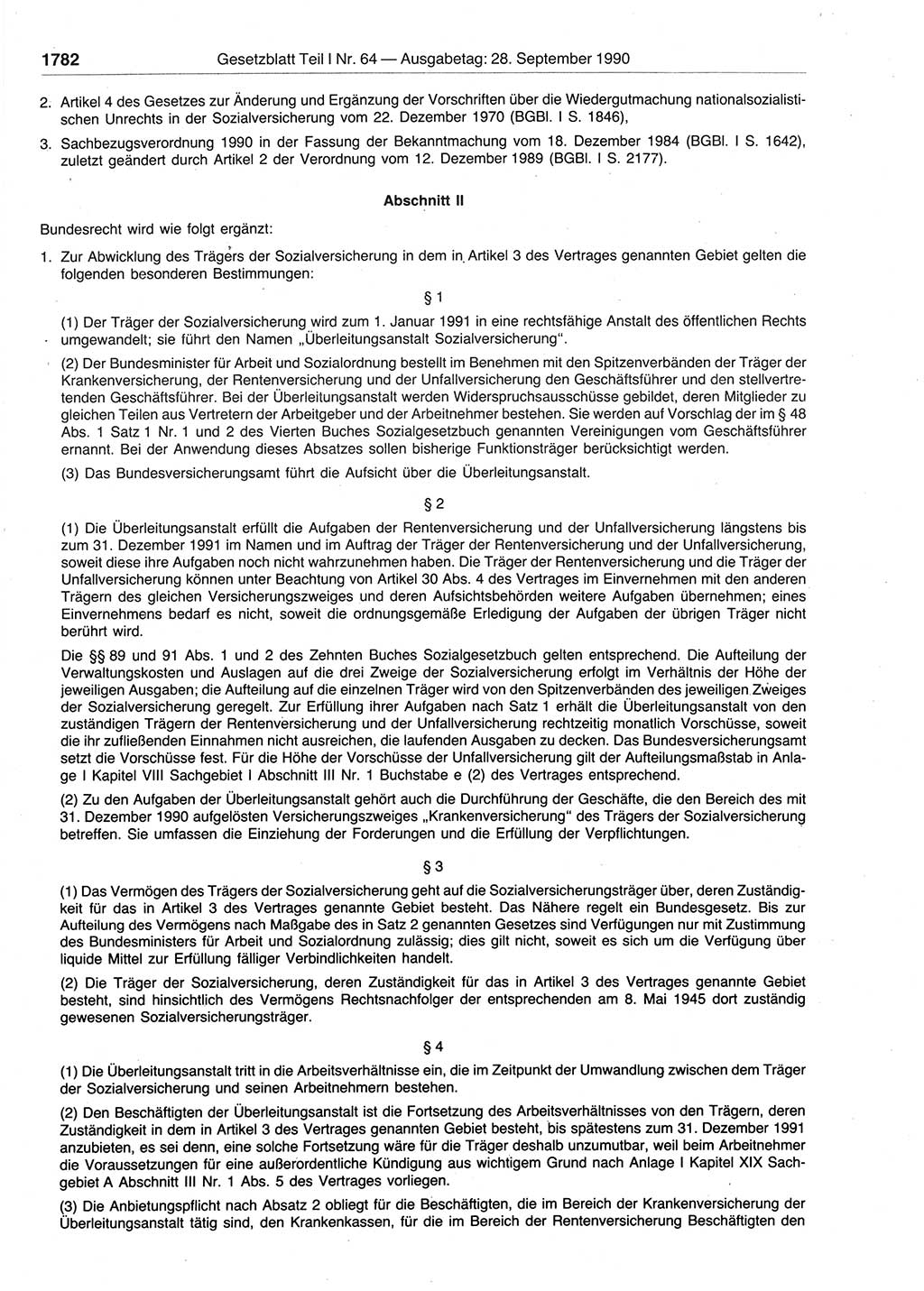 Gesetzblatt (GBl.) der Deutschen Demokratischen Republik (DDR) Teil Ⅰ 1990, Seite 1782 (GBl. DDR Ⅰ 1990, S. 1782)