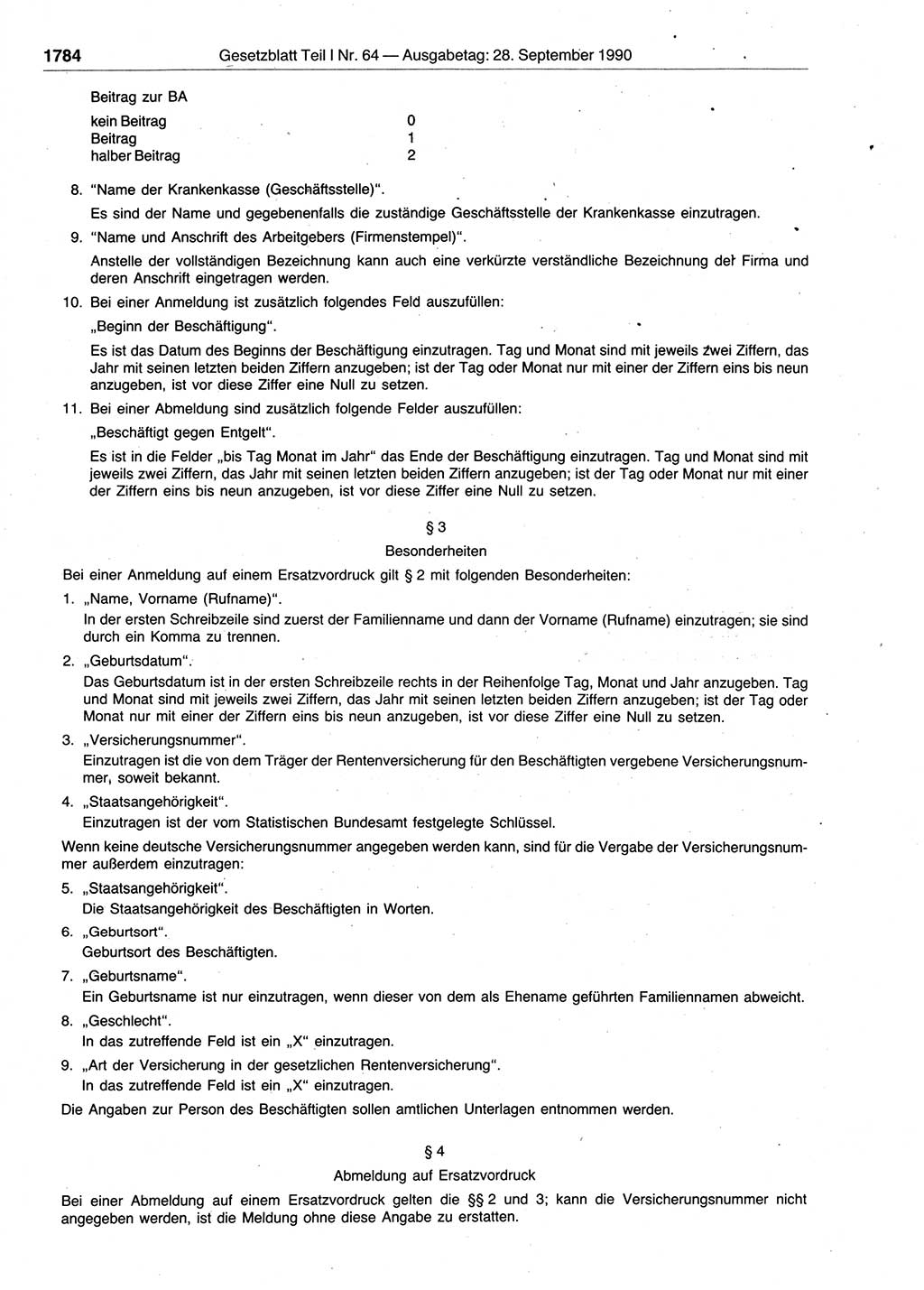 Gesetzblatt (GBl.) der Deutschen Demokratischen Republik (DDR) Teil Ⅰ 1990, Seite 1784 (GBl. DDR Ⅰ 1990, S. 1784)