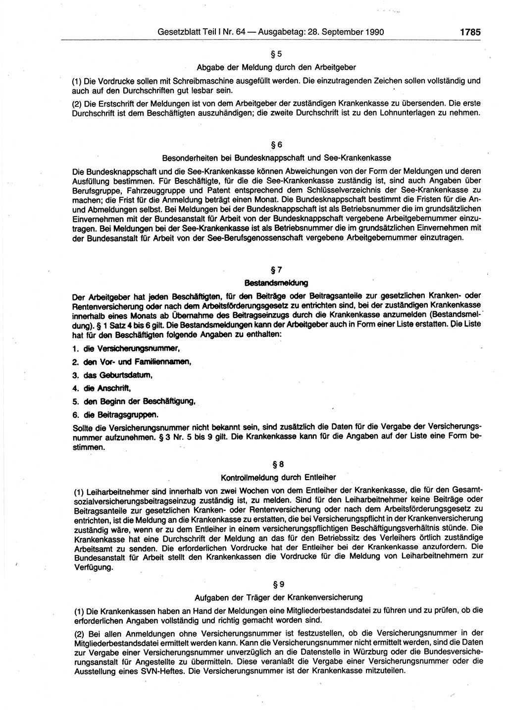 Gesetzblatt (GBl.) der Deutschen Demokratischen Republik (DDR) Teil Ⅰ 1990, Seite 1785 (GBl. DDR Ⅰ 1990, S. 1785)