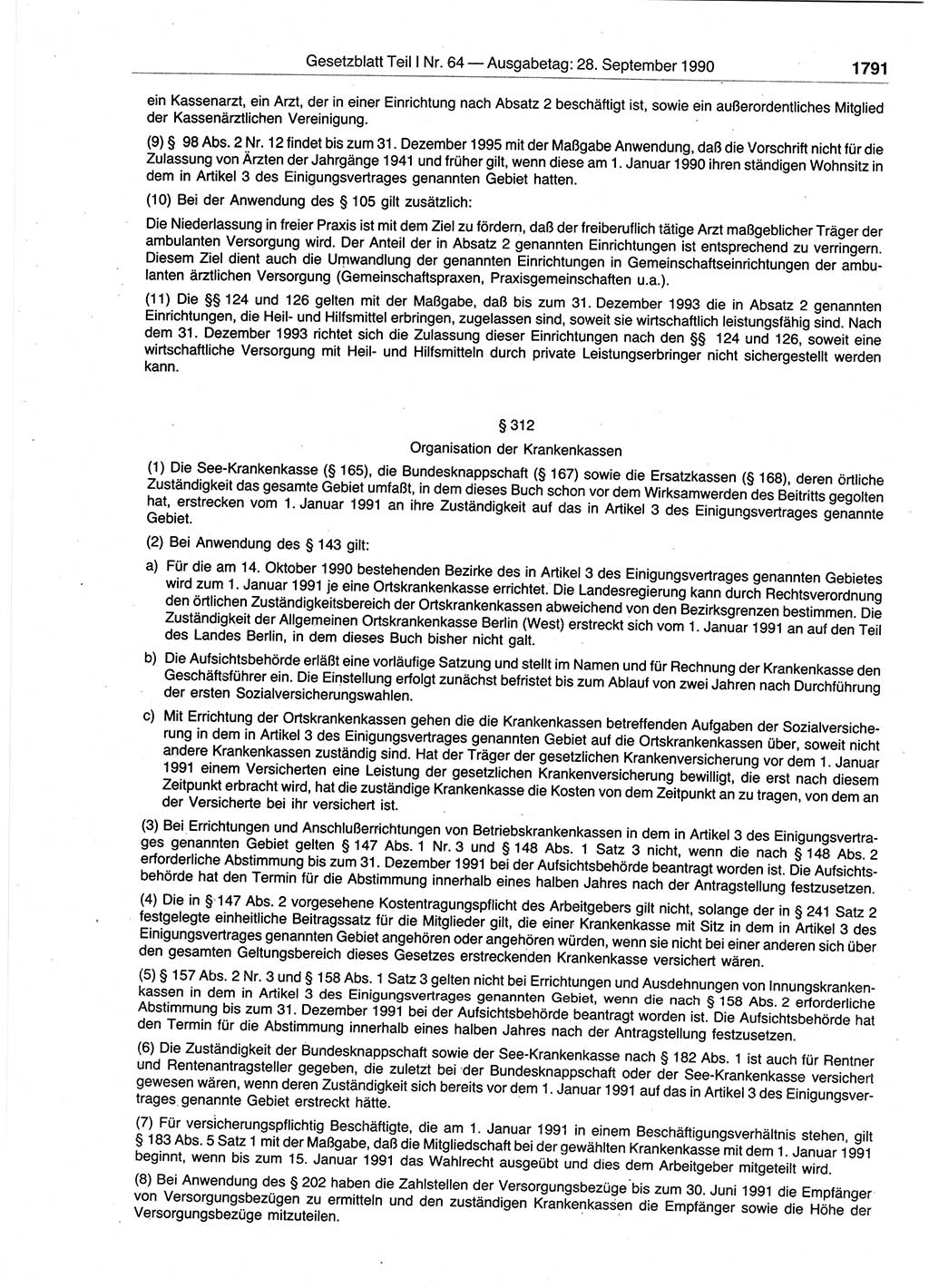 Gesetzblatt (GBl.) der Deutschen Demokratischen Republik (DDR) Teil Ⅰ 1990, Seite 1791 (GBl. DDR Ⅰ 1990, S. 1791)