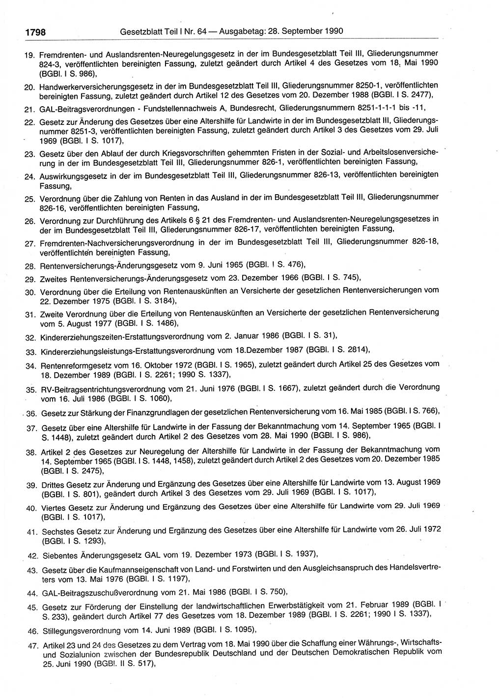 Gesetzblatt (GBl.) der Deutschen Demokratischen Republik (DDR) Teil Ⅰ 1990, Seite 1798 (GBl. DDR Ⅰ 1990, S. 1798)