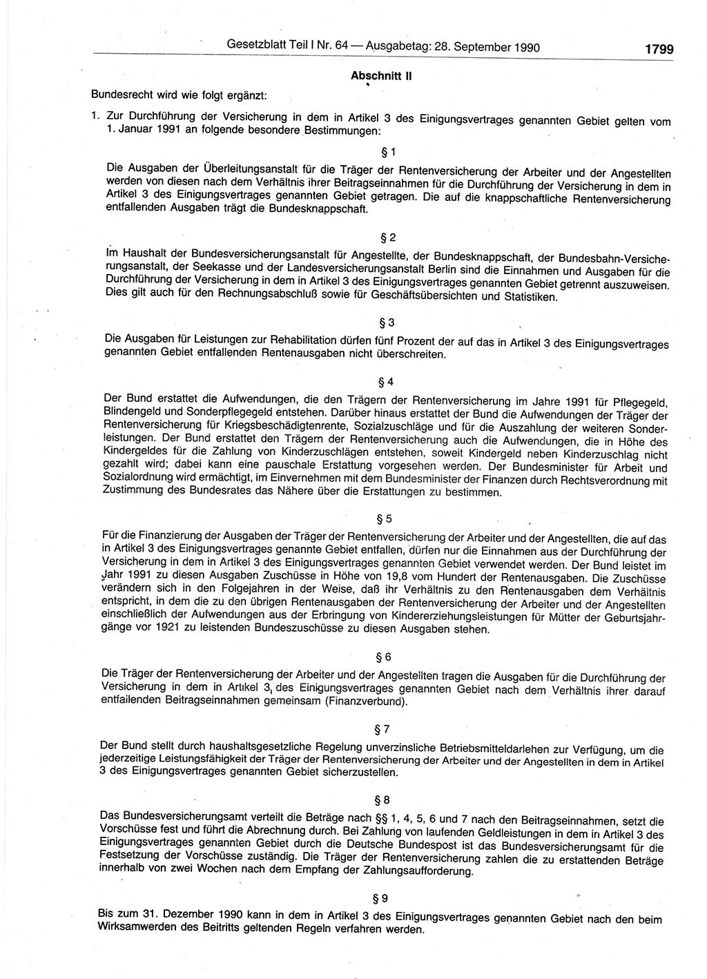Gesetzblatt (GBl.) der Deutschen Demokratischen Republik (DDR) Teil Ⅰ 1990, Seite 1799 (GBl. DDR Ⅰ 1990, S. 1799)