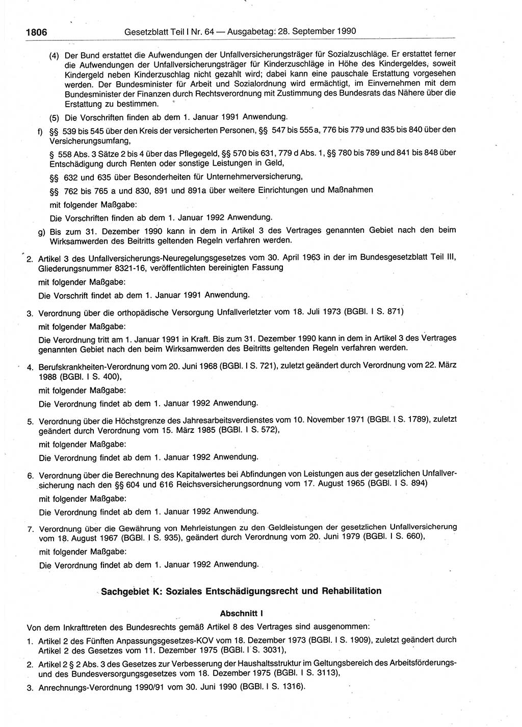 Gesetzblatt (GBl.) der Deutschen Demokratischen Republik (DDR) Teil Ⅰ 1990, Seite 1806 (GBl. DDR Ⅰ 1990, S. 1806)