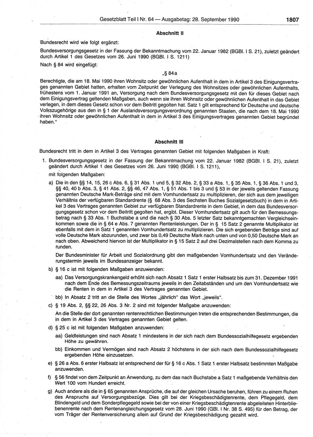 Gesetzblatt (GBl.) der Deutschen Demokratischen Republik (DDR) Teil Ⅰ 1990, Seite 1807 (GBl. DDR Ⅰ 1990, S. 1807)