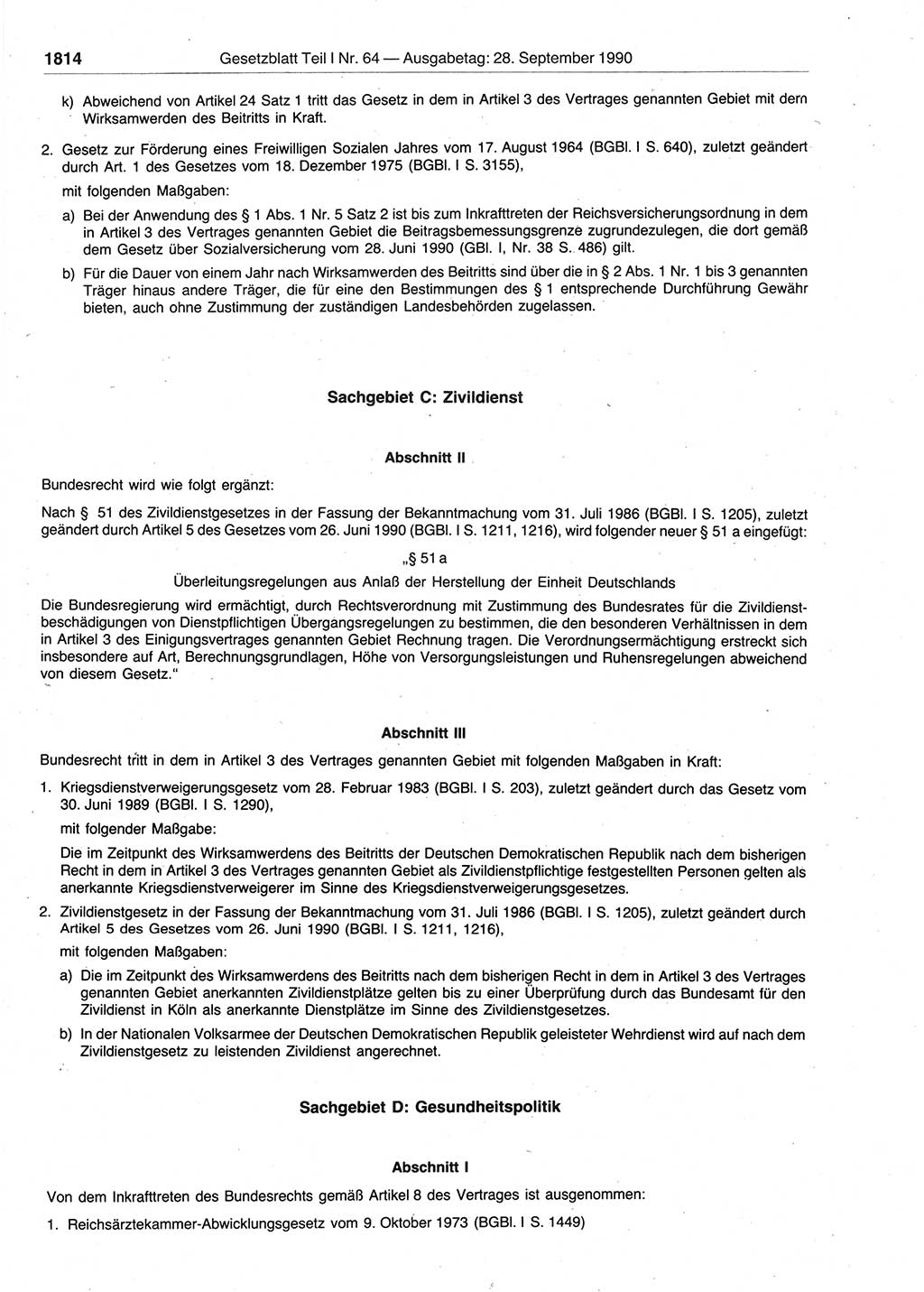 Gesetzblatt (GBl.) der Deutschen Demokratischen Republik (DDR) Teil Ⅰ 1990, Seite 1814 (GBl. DDR Ⅰ 1990, S. 1814)