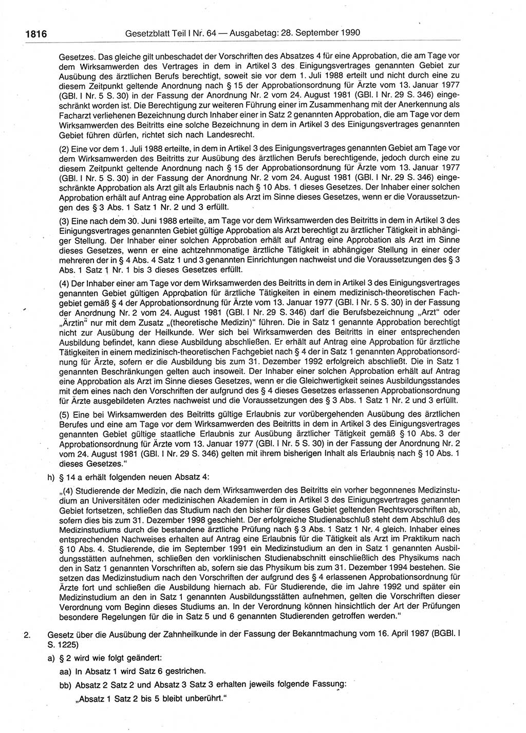 Gesetzblatt (GBl.) der Deutschen Demokratischen Republik (DDR) Teil Ⅰ 1990, Seite 1816 (GBl. DDR Ⅰ 1990, S. 1816)