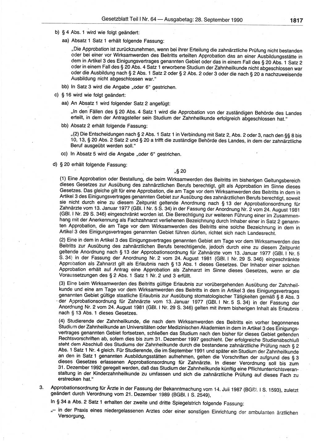 Gesetzblatt (GBl.) der Deutschen Demokratischen Republik (DDR) Teil Ⅰ 1990, Seite 1817 (GBl. DDR Ⅰ 1990, S. 1817)