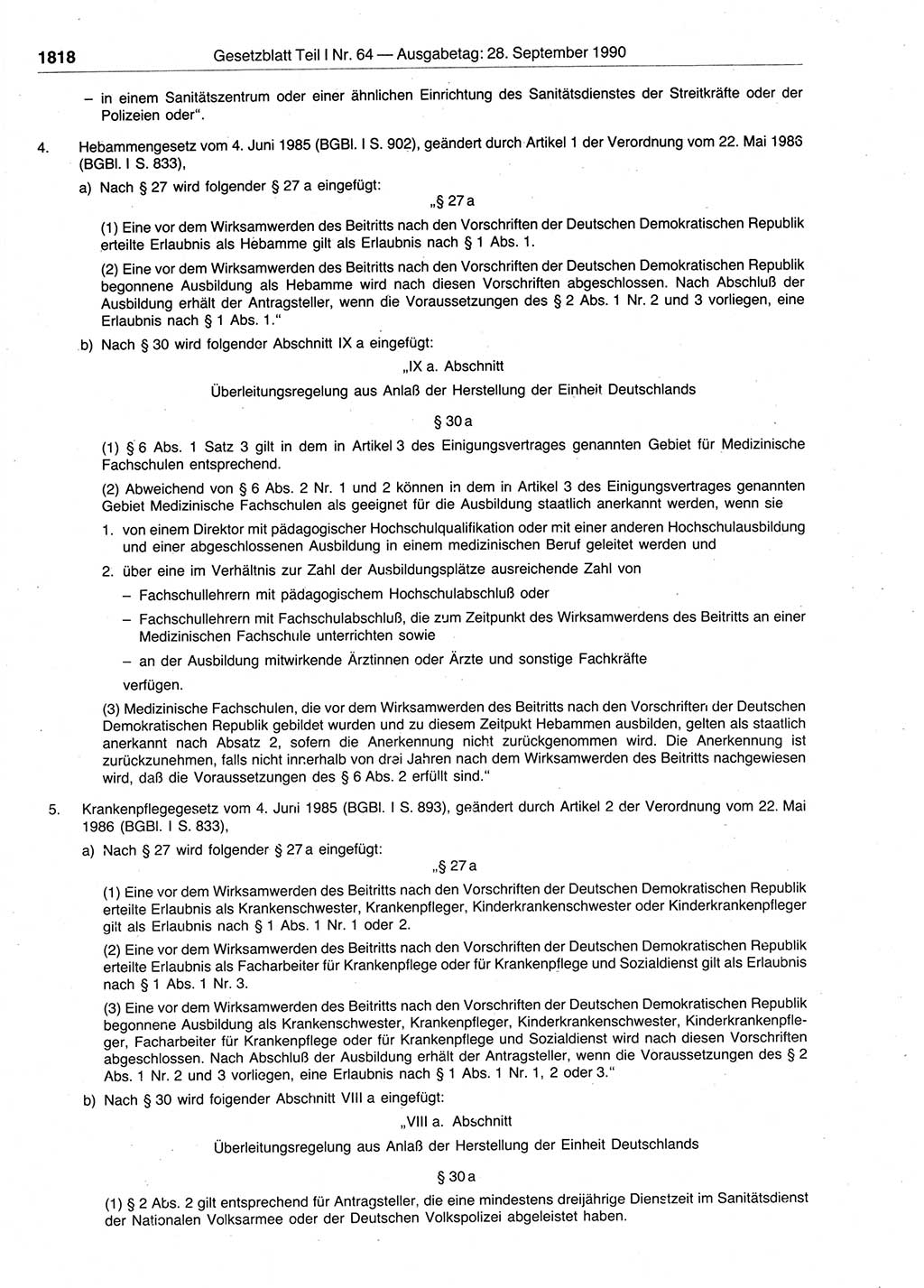 Gesetzblatt (GBl.) der Deutschen Demokratischen Republik (DDR) Teil Ⅰ 1990, Seite 1818 (GBl. DDR Ⅰ 1990, S. 1818)