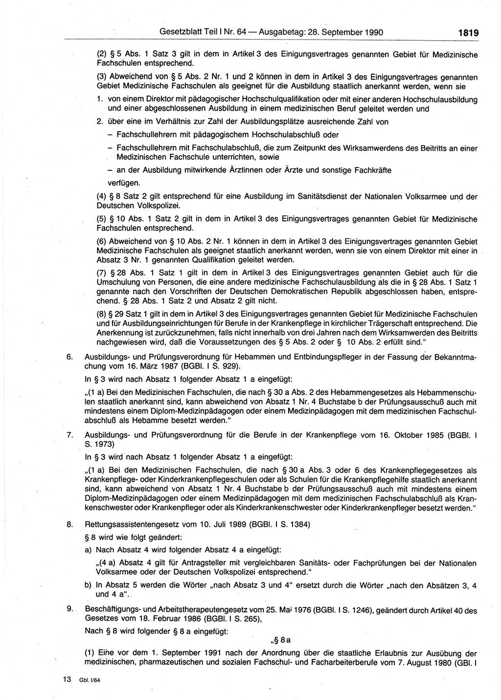 Gesetzblatt (GBl.) der Deutschen Demokratischen Republik (DDR) Teil Ⅰ 1990, Seite 1819 (GBl. DDR Ⅰ 1990, S. 1819)