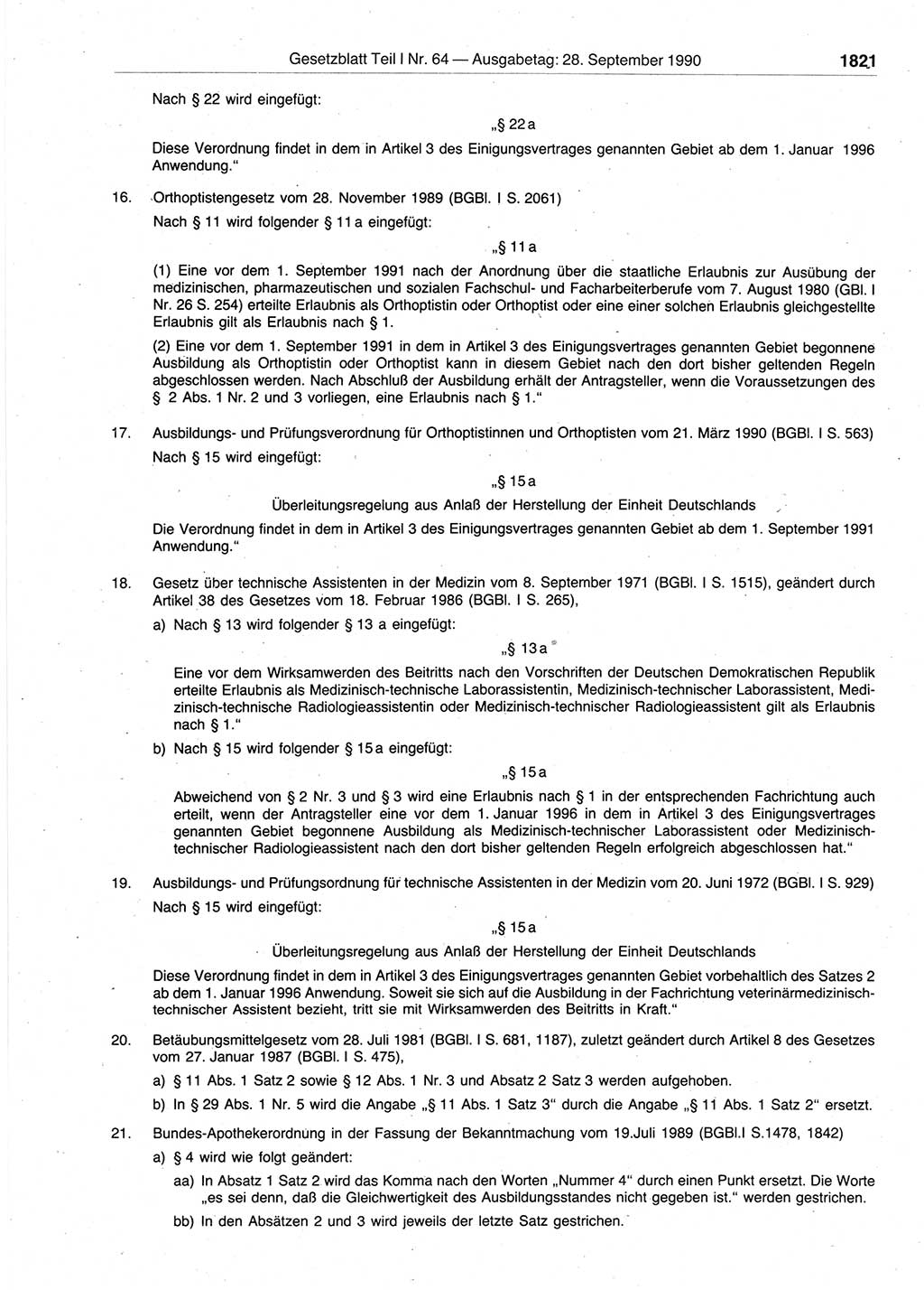 Gesetzblatt (GBl.) der Deutschen Demokratischen Republik (DDR) Teil Ⅰ 1990, Seite 1821 (GBl. DDR Ⅰ 1990, S. 1821)