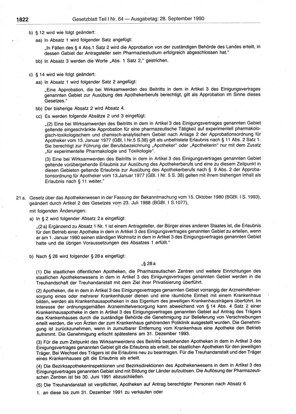 Gesetzblatt (GBl.) der Deutschen Demokratischen Republik (DDR) Teil Ⅰ 1990, Seite 1822 (GBl. DDR Ⅰ 1990, S. 1822)